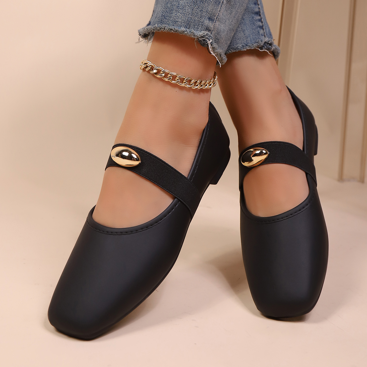 Minimalist Solid Color Mary Ja - Leather Work Flats Women recension och pris