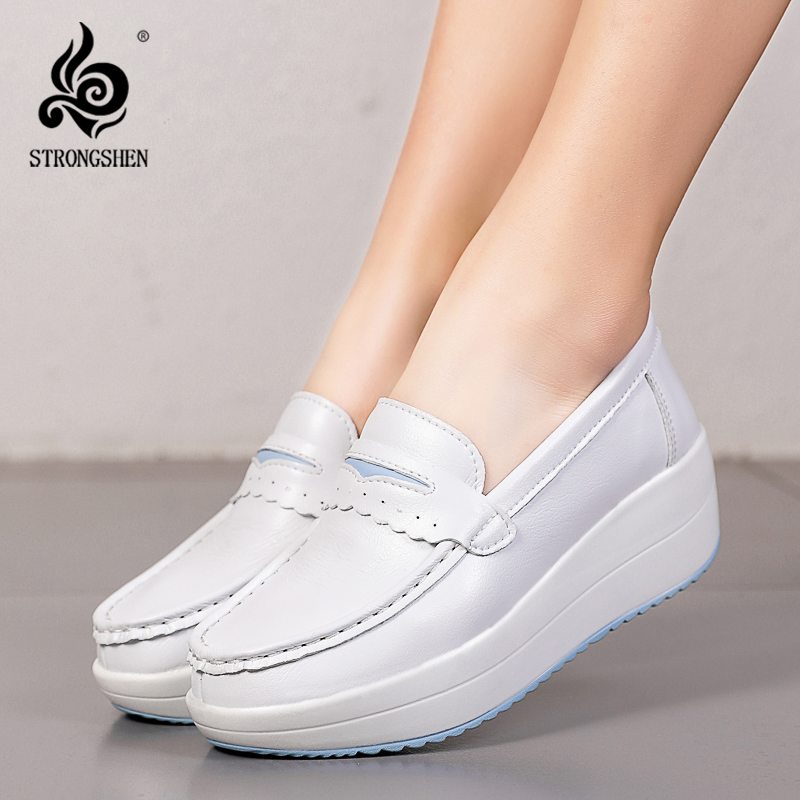STRONGSHEN Women Platform Wedg - Leather Work Flats Women recension och pris